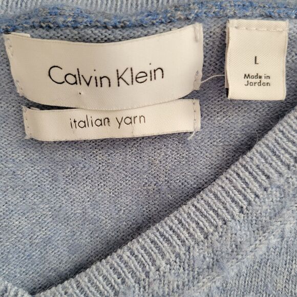 Calvin Klein Sweater Women's Large Blue V-Neck Merino Wool Blend Ombre Stripe - Picture 3 of 8